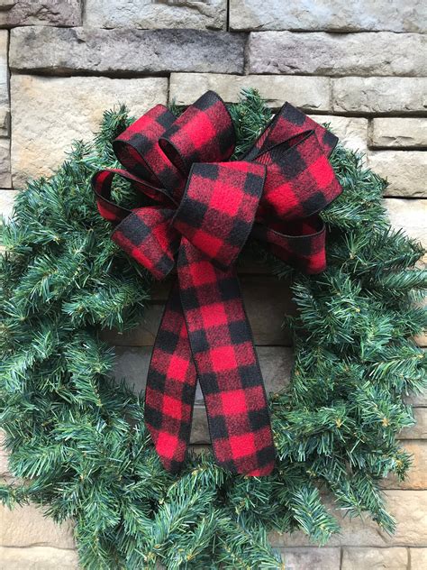 4 Large Red And Black Buffalo Check Farmhouse Bows Buffalo Etsy