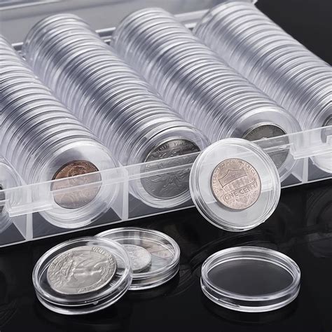 Buy Trendy 100pcsbox Coin Storage Box 30mm Clear Round Boxed Coin