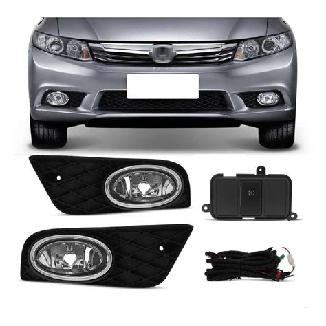 Kit Farol De Milha Honda Civic 2012 2013 2014 Moldura Grade Preta