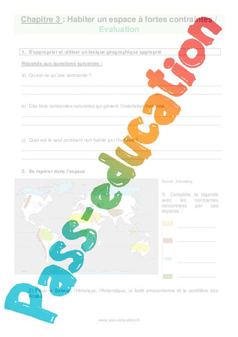 Habiter un espace à fortes contraintes 6ème Evaluation avec les