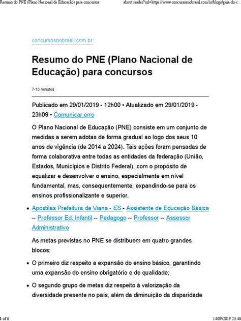 Resumo Do Pne Plano Nacional De Educação Para Concursos Download