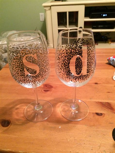 Dot Initial Wine Glasses Sharpie Paint Pens Scrapbook Letters Then Cute In Oven 350 For 30