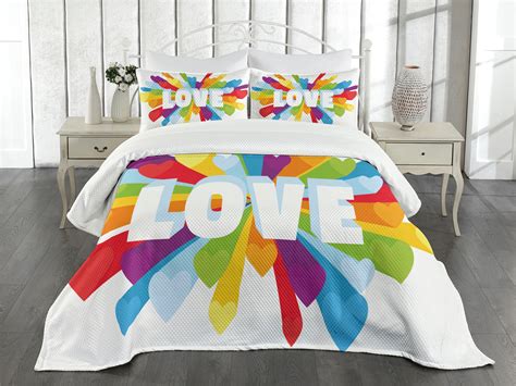 Ambesonne Colorful Quilted Bedspread Set Pcs Love Burst Gay Lgbt Queen Size Multicolor