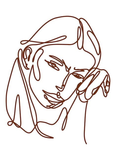 Premium Psd Hand Drawn One Line Art Illustration Woman Face