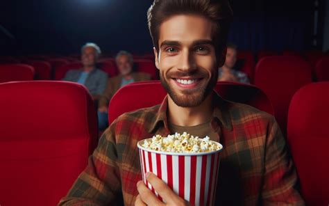 Premium Photo Men Eating Popcorn In The Movie Theater Having Fun