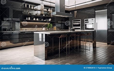 Modern Kitchen Design With Stainless Steel Appliances And Marble Flooring Generated By Ai Stock