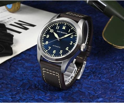 San Martin new 39mm stainless steel Pilot Watch Luminous Military Watch ...