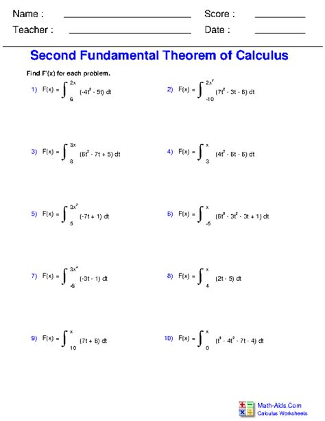 Fundamental Theorem Of Calculus Worksheet Printable Calendars At A Glance