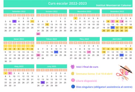 Calendari Escolar Del Curs Afa Ins Montserrat Colomer