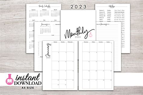 A5 Planner Printable 2023 Monthly Planner Filofax A5 - Etsy