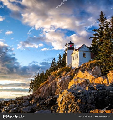 Bass Harbor Lighthouse Sunset Acadia National Park Maine Usa Stock ...