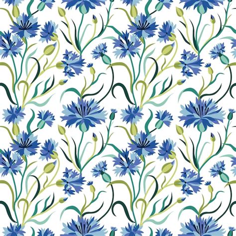 Premium Vector Seamless Floral Pattern With Blue Cornflowers