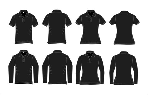 Black Polo Shirt Mockup Template Short Sleeve Long Sleeve Outline