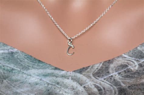 Sterling Silver Cursive C Initial Necklace C Letter Necklace Etsy