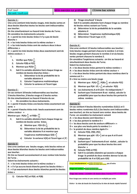 Exercices De Probabilité 2 Emme Bac Science