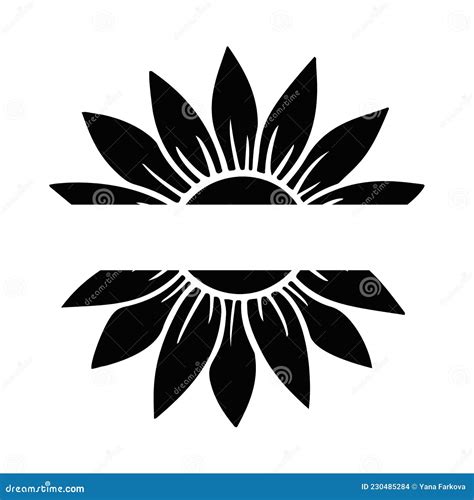 Sunflower Split Monogram Flower Silhouette Vector Illustration