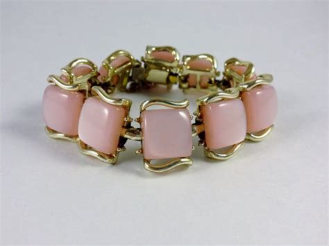 1950 S Coro Moonray Link Bracelet In Pink Moonstone Etsy Coro