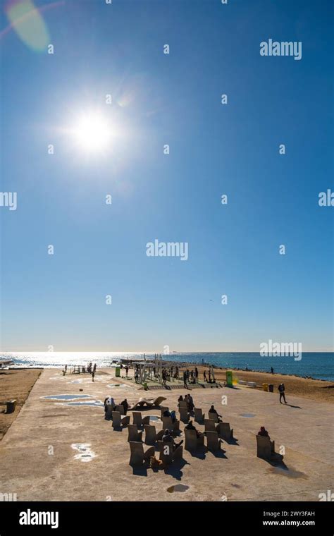 Benches And Gym On The Beach In Barcelona Spain Stock Photo Alamy