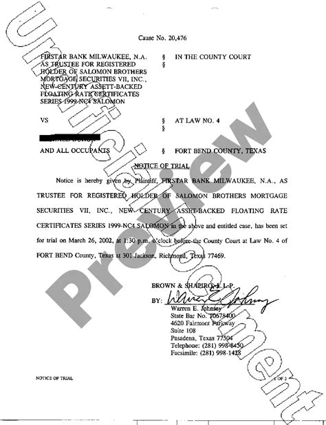 Bexar Texas Notice Of Trial Us Legal Forms