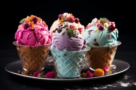 Premium Ai Image Colorful Ice Cream Delight In A Waffle Cup Generative Ai