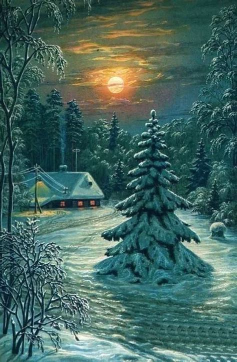 Winter scenery, Winter painting, Beautiful winter scenes