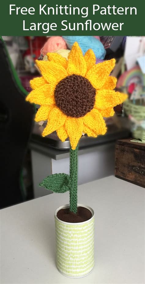 Free Knitting Pattern For Large Sunflower Knit Flower Stands Roughly