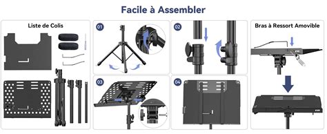 KDD Support Videoprojecteur 4 en 1 Pupitre Musique Pliable avec Bras à