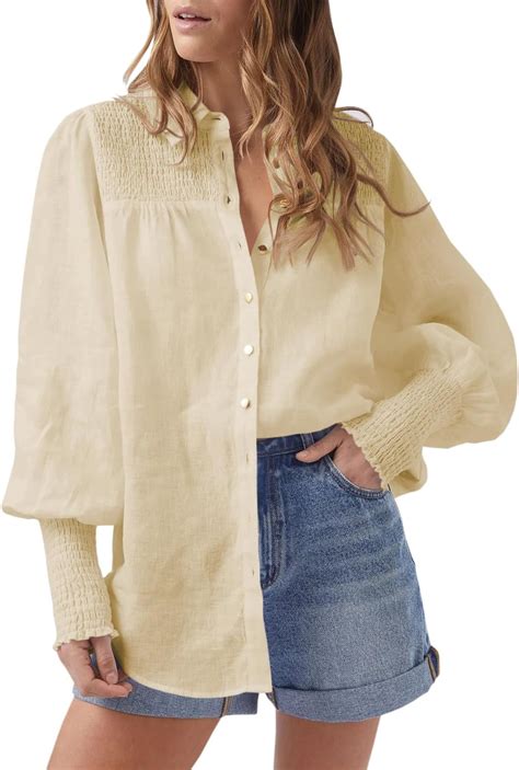 Cicy Bell Women S Button Down Shirts Lantern Long Sleeve Collar Neck