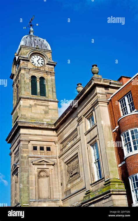 Guildhall Theatre Clock Tower Derby Derbyshire England Stock Photo