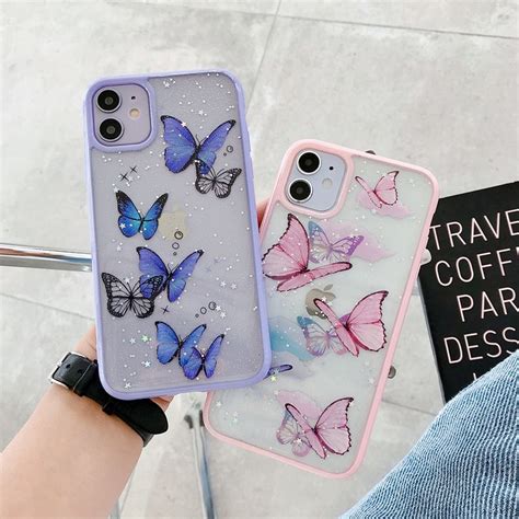 Cute Laser Purple Butterfly Phone Case For Iphone Pro Max Se