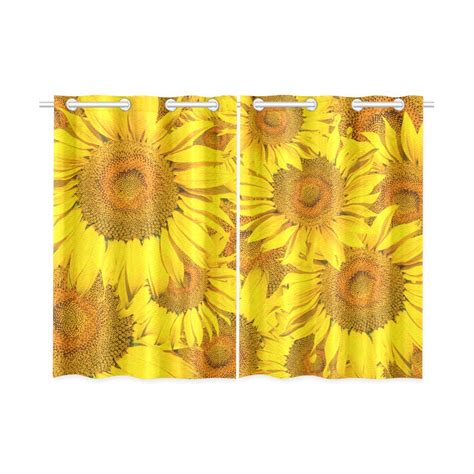 Mkhert Yellow Sunflower Blackout Window Curtain Kitchen Curtain 26x39