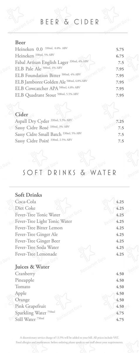 Menu At Fenchurch Restaurant London Sky Garden