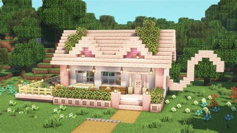 [minecraft] How To Build A Cherry Blossom Cat House Tutorial In 2024 Cute Minecraft Houses