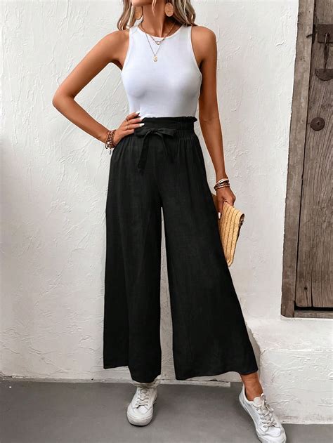 Shein Frenchy Paperbag Waist Belted Wide Leg Trousers Shein Uk