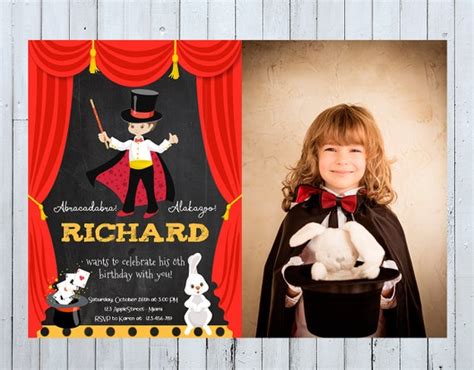 Magician Birthday Invitation With Photo Magician Birthday Etsy