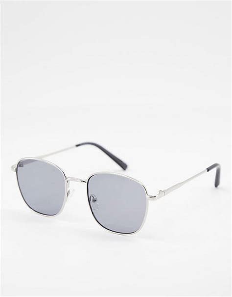 Asos Design Metal Round Sunglasses In Silver Asos