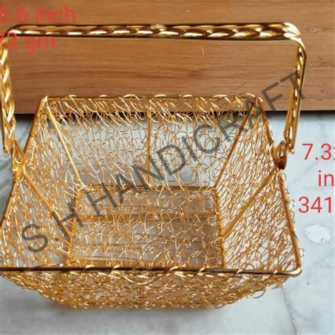 Mash Matel Waire Golden Metal Basket Hamper Mesh Wire Basket Hamper