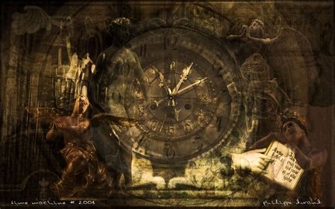 An Old Clock With Roman Numerals And Angels Around It