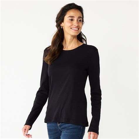 Croft And Barrow Womens Essential Long Sleeve Crewneck Tee Various 5