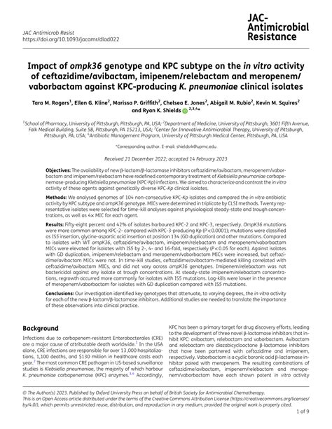 PDF Impact Of Ompk36 Genotype And KPC Subtype On The In Vitro