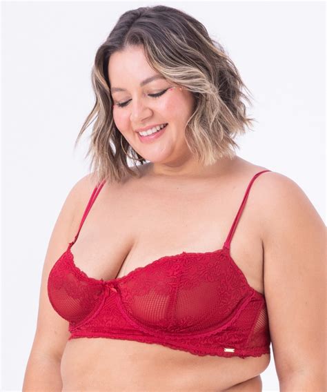 Sutiã de renda plus size aro sem bojo e laterais transparentes Rios Lingerie Sutiã de
