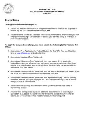 Fillable Online Rangercollege Request For Dependency Change Ranger