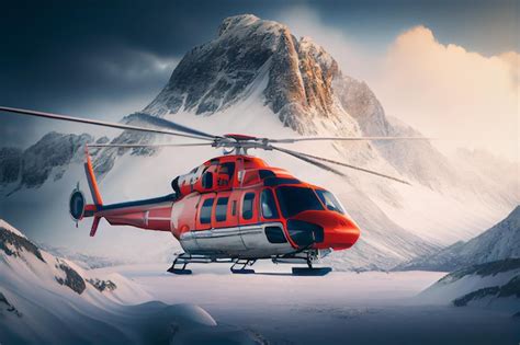 Premium Photo | Red rescue helicopter in the winter mountains