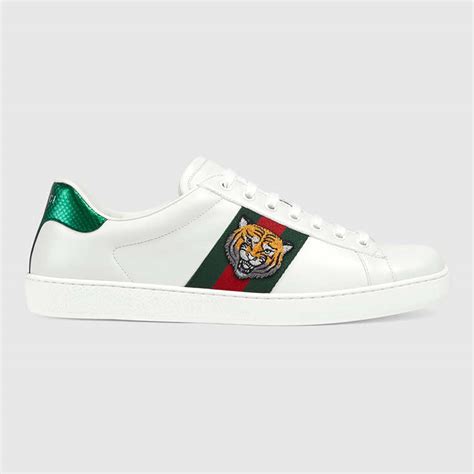 Gucci Men Ace Embroidered Sneaker Shoes With Tiger Web White Brandsoff