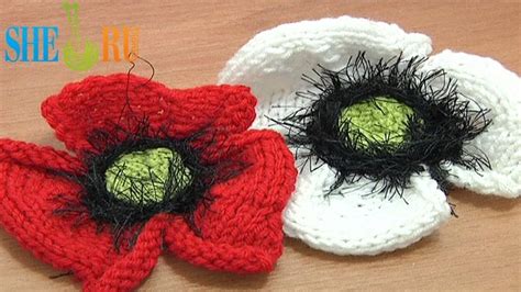 How To Knit A Poppy Flower Tutorial 25 Part 1 Of 2 Knitting Flower