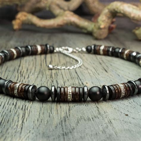 Collier Homme Perles Mm Pierre Naturelles Agate Noir Mat Etsy