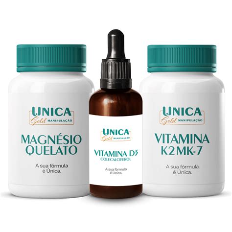 Combo Vitamina D3 10 000ui K2 Mk7 120mcg Magnésio Quelato 400mg 30 Cápsulas