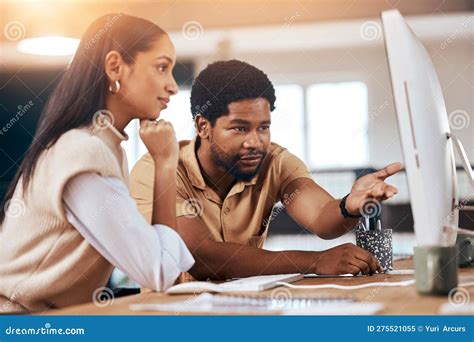 Teamwork Computer And Assistance With A Business Man Helping A Woman