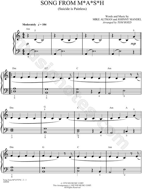 Song From Mash From Mash Sheet Music Piano Solo In C Major