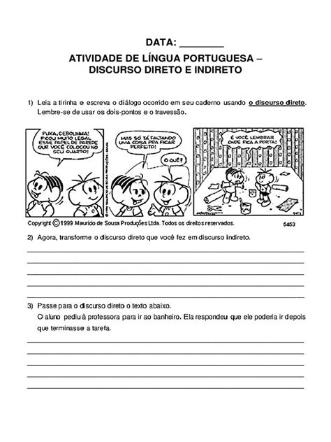 Atividade Lpdiscurso Direto E Indireto Pdf